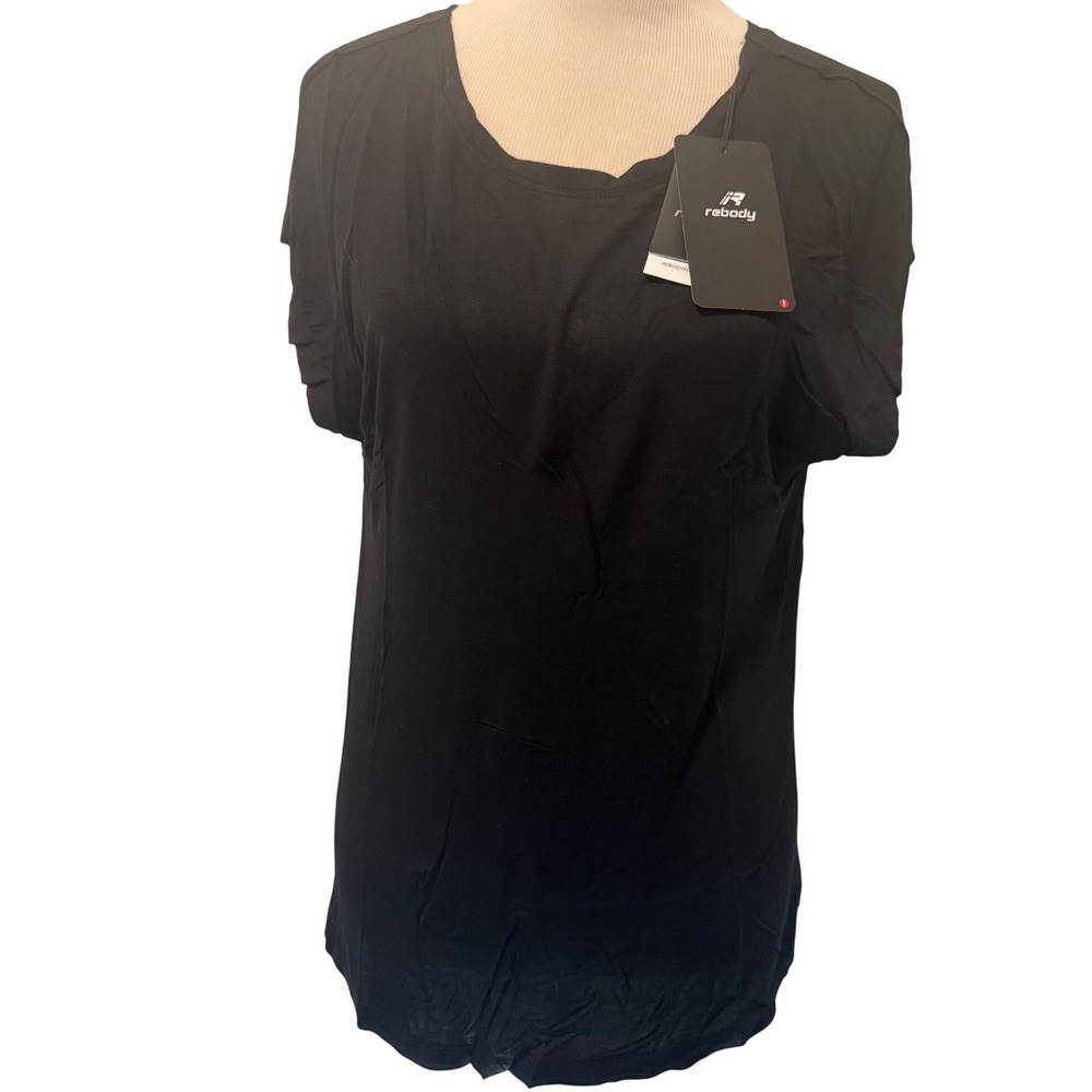 Rebody Black V Neck Twisted Back Split Hem Tunic Top Size‎ 8 L NWT